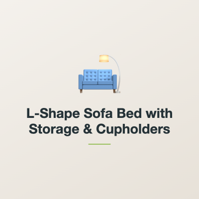 L-Shape Sofa Bed with Storage & Cupholders