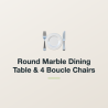 Round Marble Dining Table & 4 Boucle Chairs
